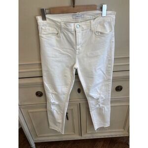 J Brand White Distressed Cropped Demanded Denim Jeans Size 32 Cotton Summer